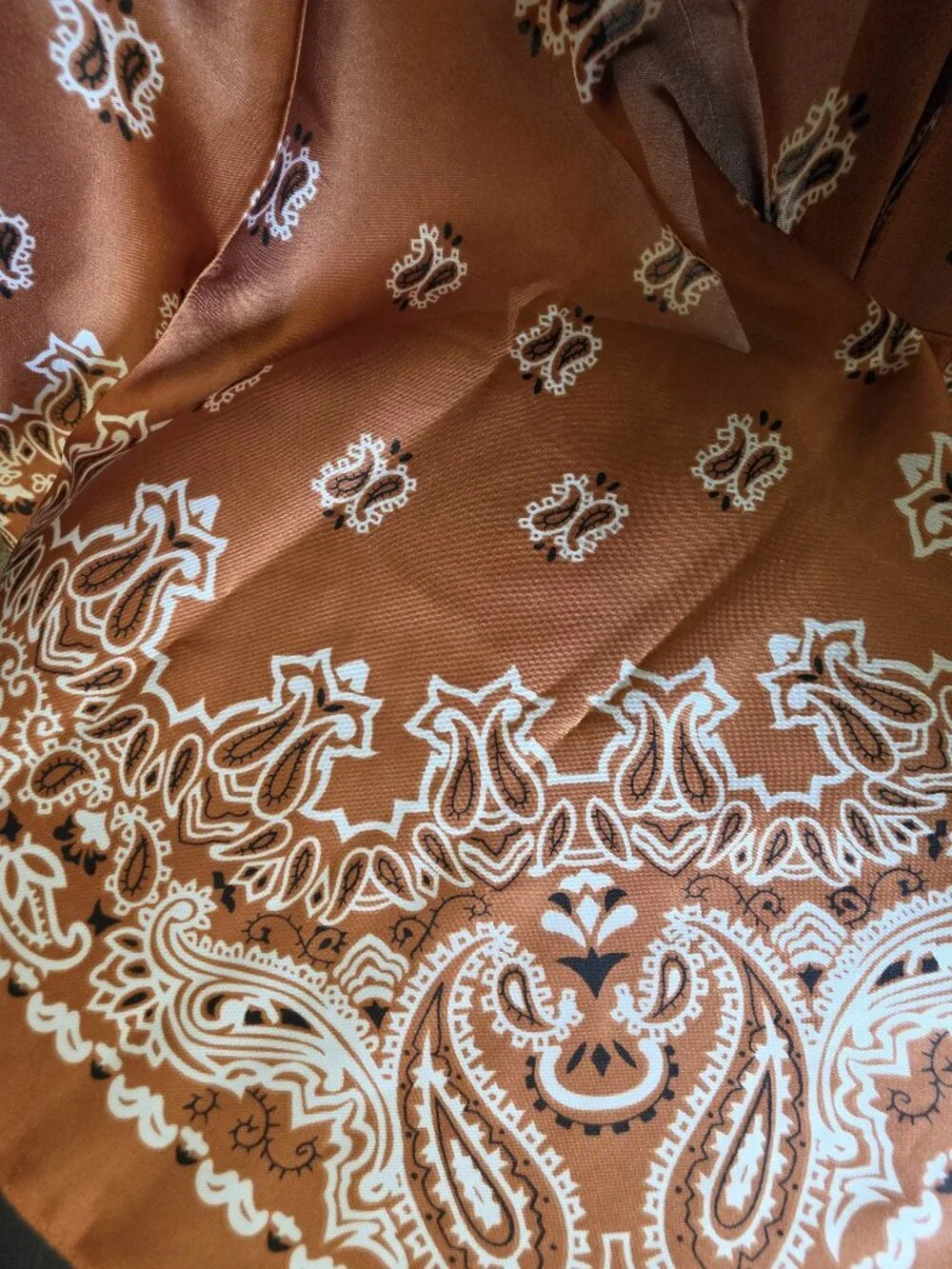 RUST black & WHITE Bandana Poly-Silk 27” Square SCARF by ORNAMENTS NEW